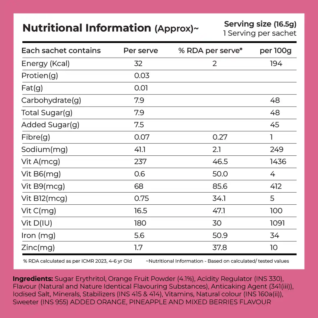 Instant Fruit Drink Mix - Assorted (Natural Orange, Mixed Berries, Pineapple Powder), 50% Less Sugar, With 8 Vitamins & Minerals - Image 8