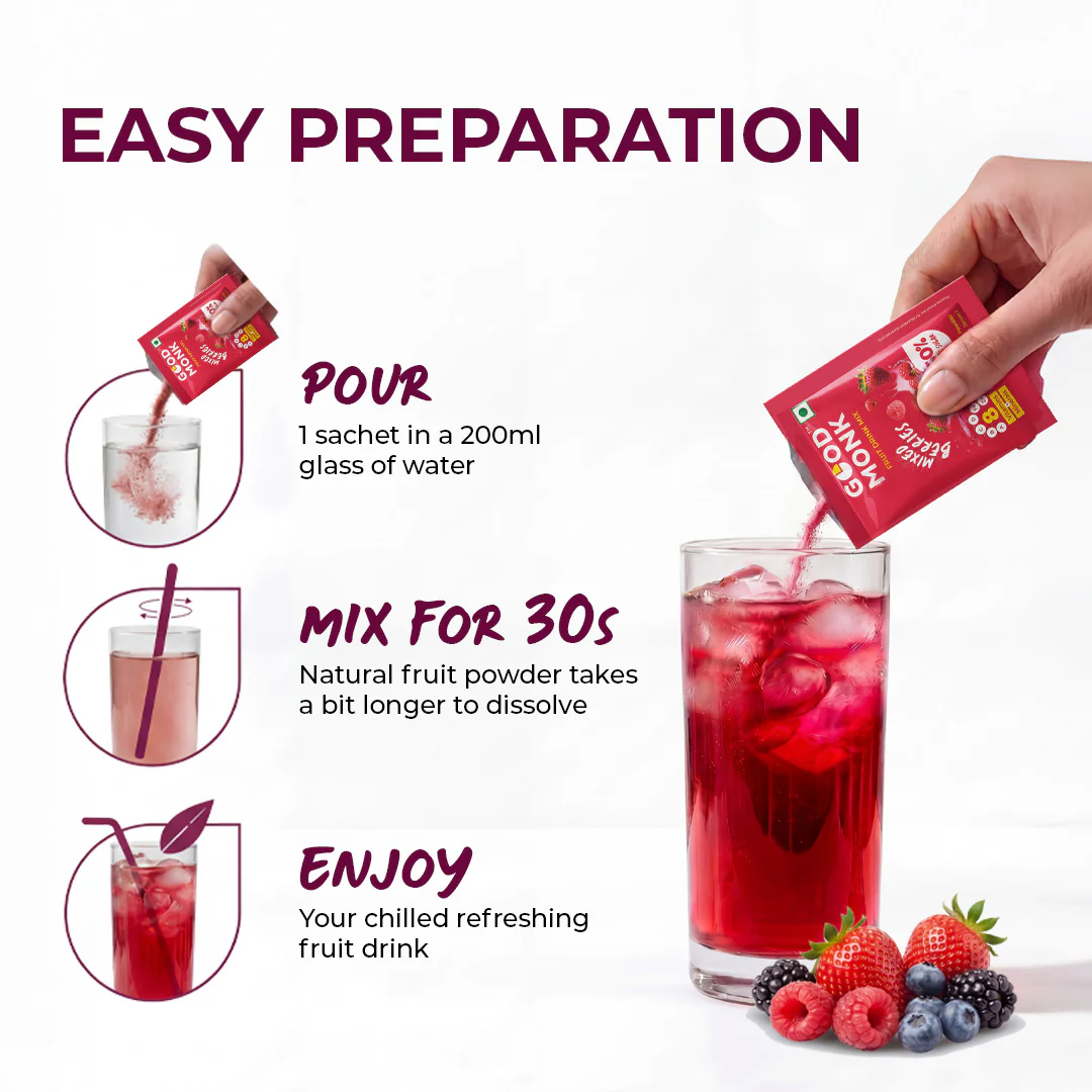 Instant Fruit Drink Mix - Natural Mixed Berries Powder, 50% Less Sugar, With 8 Vitamins & Minerals - Image 4