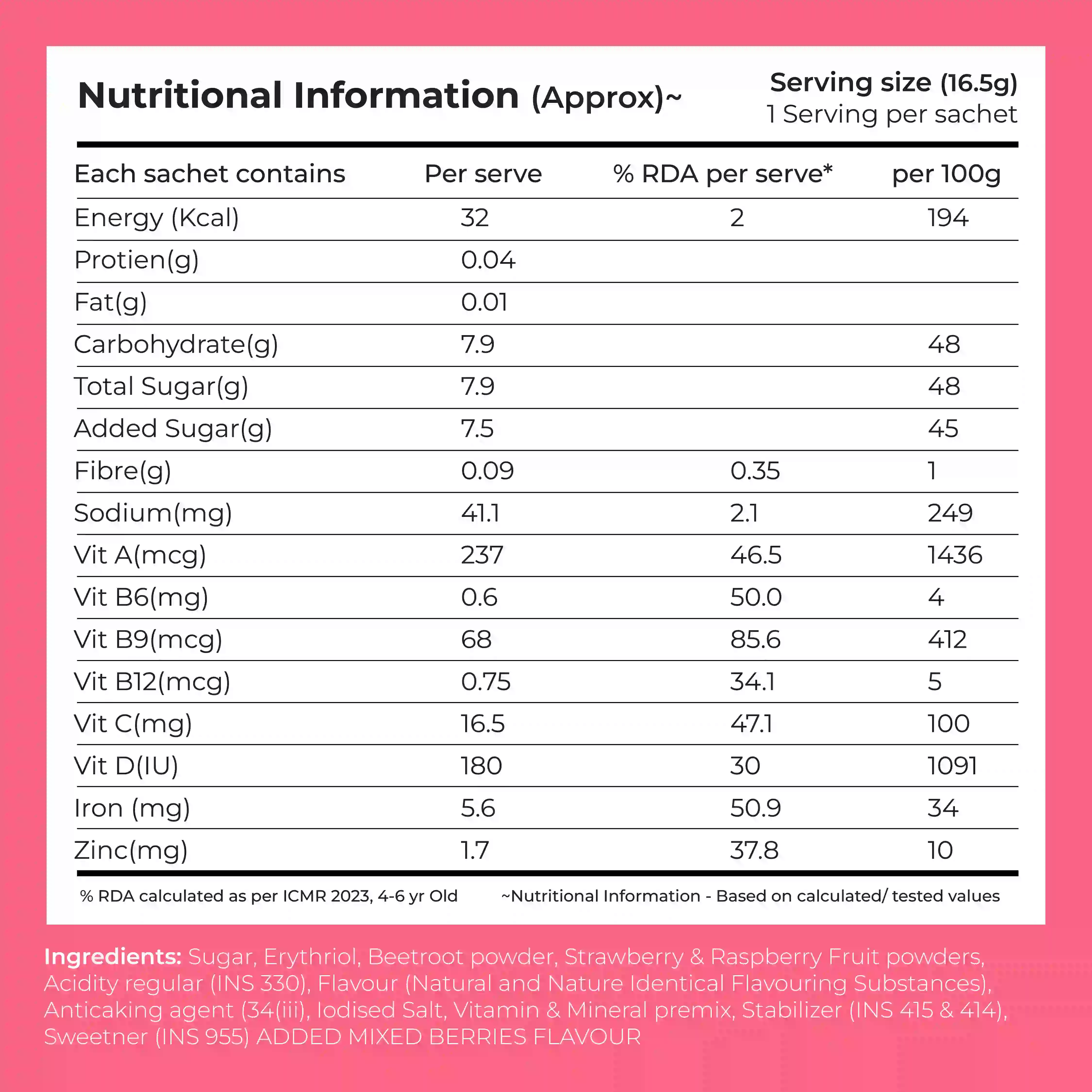 Instant Fruit Drink Mix - Natural Mixed Berries Powder, 50% Less Sugar, With 8 Vitamins & Minerals - Image 8