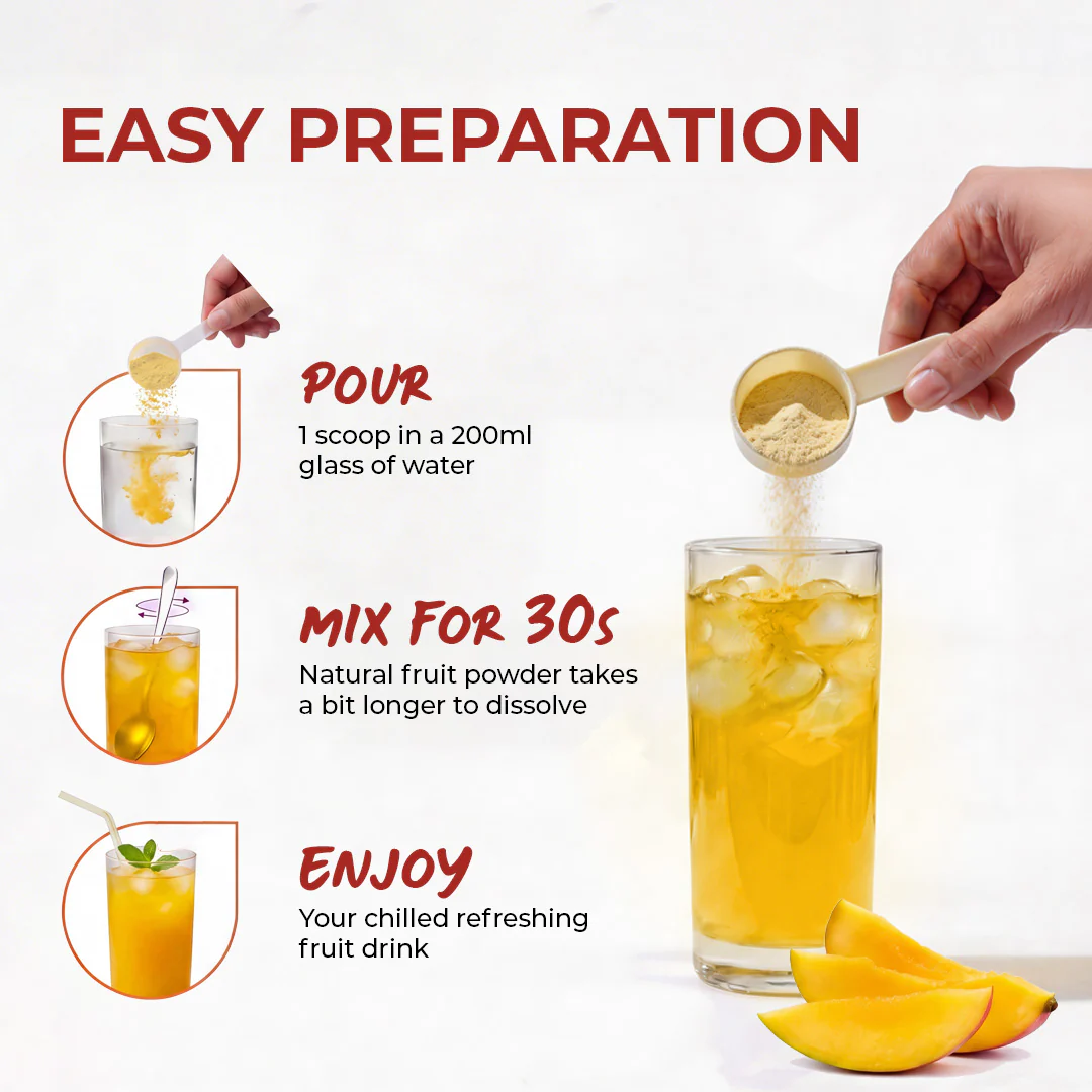 Instant Fruit Drink Mix - Natural Mango Powder, 50% Less Sugar, With 8 Vitamins & Minerals - Image 4