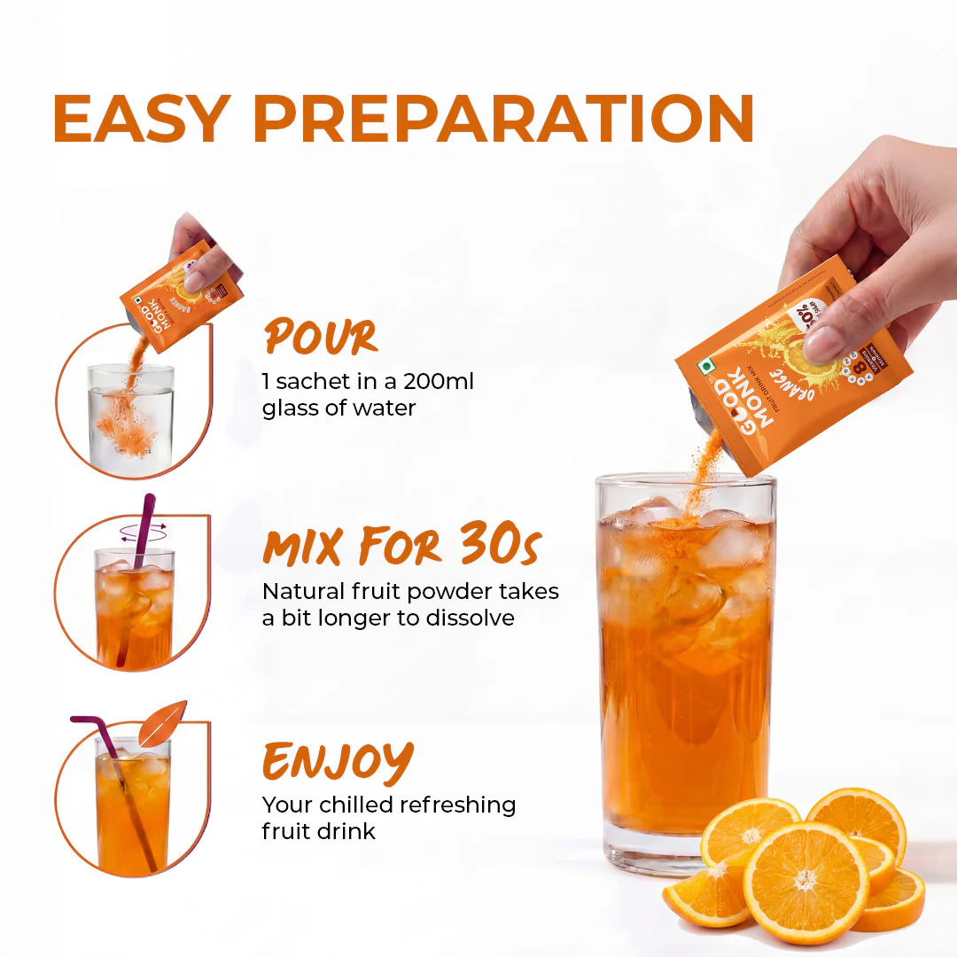 Instant Fruit Drink Mix - Natural Orange Powder, 50% Less Sugar, With 8 Vitamins & Minerals - Image 4