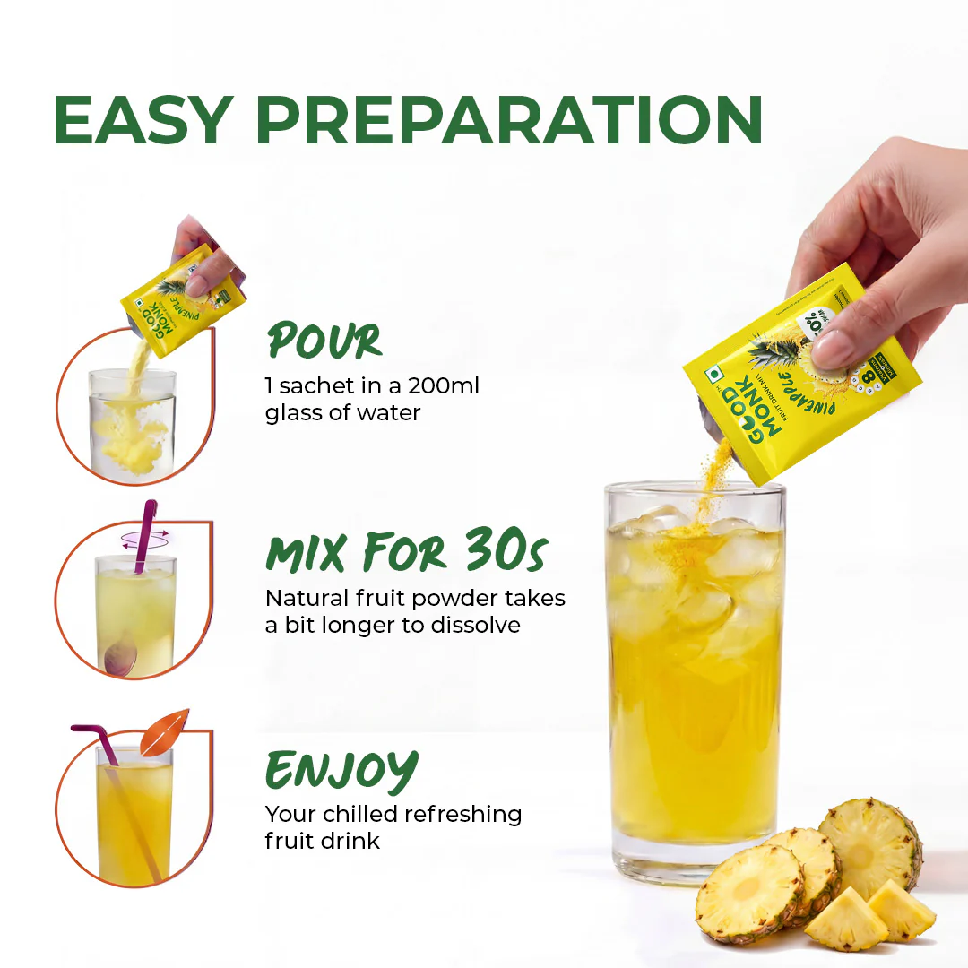 Instant Fruit Drink Mix - Natural Pineapple Powder, 50% Less Sugar, With 8 Vitamins & Minerals - Image 5