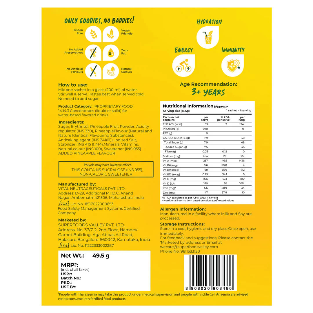Instant Fruit Drink Mix - Natural Pineapple Powder, 50% Less Sugar, With 8 Vitamins & Minerals - Image 9